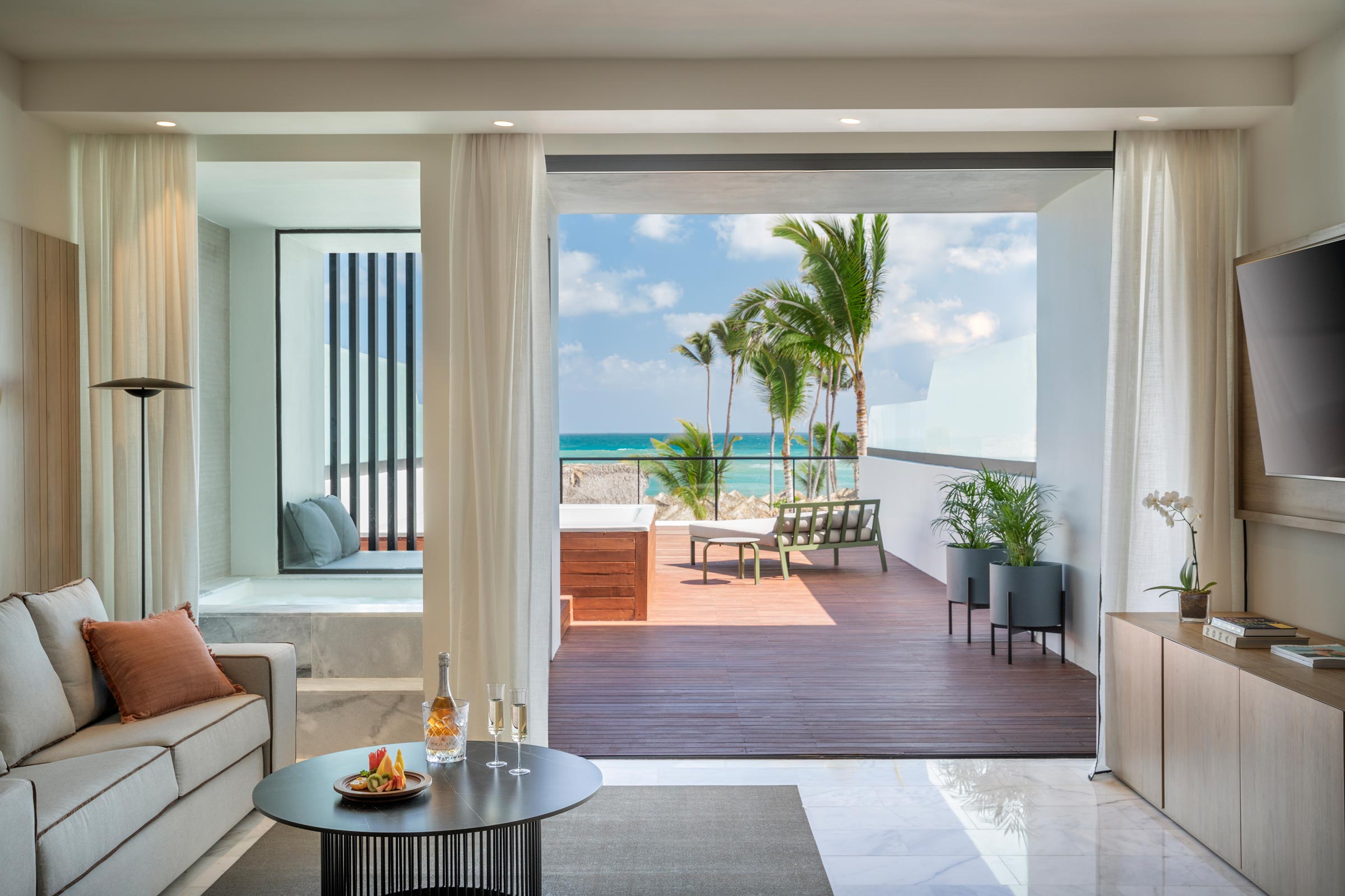 Enjoy our Excellence Club Beachfront Honeymoon Suite with Plunge Pool Living at Finest Punta Cana