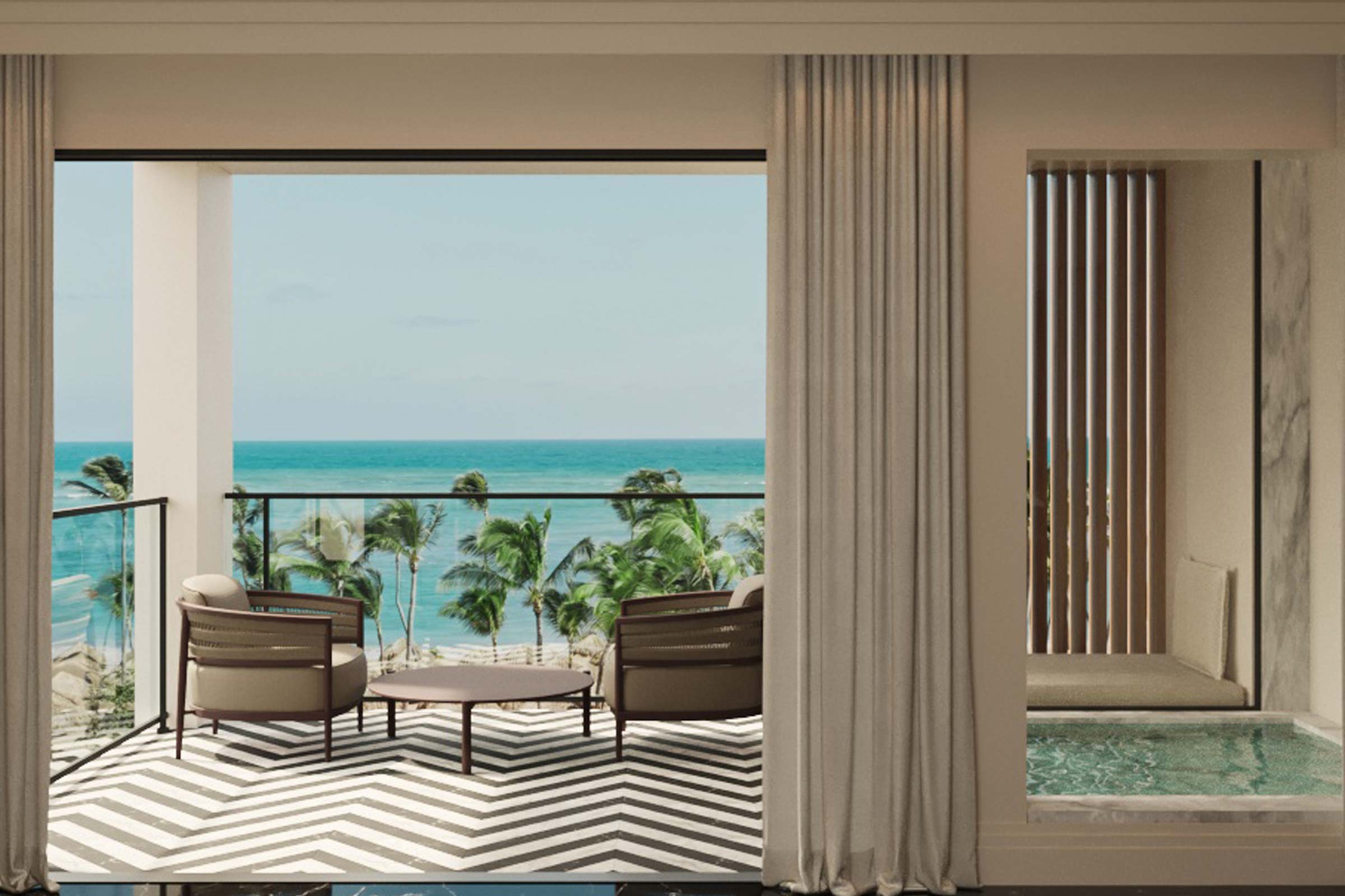 Terrace overlooking the Cancun ocean